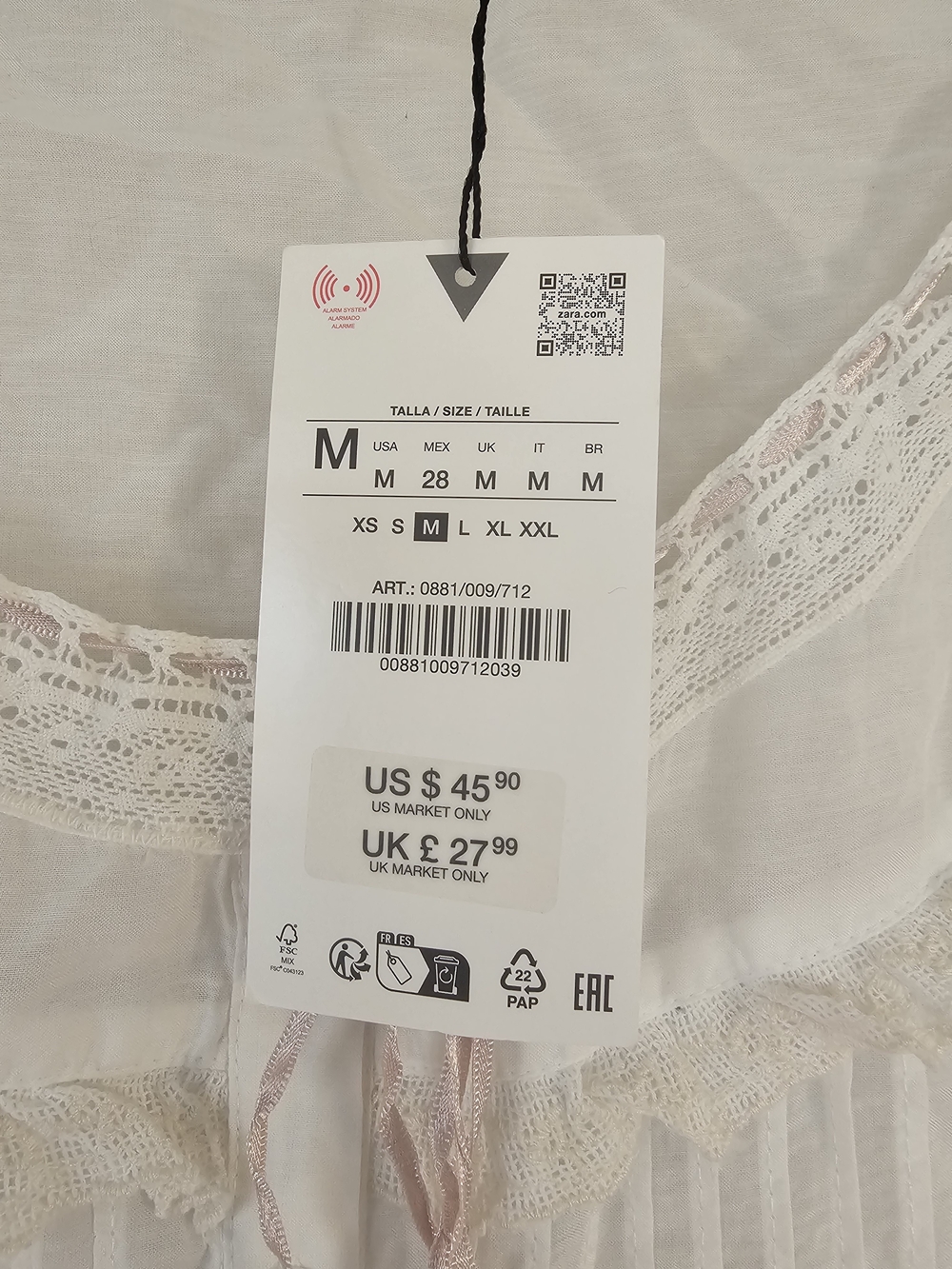 NWT Zara White Lace-Trim Button Front Blouse - Picture 3 of 3